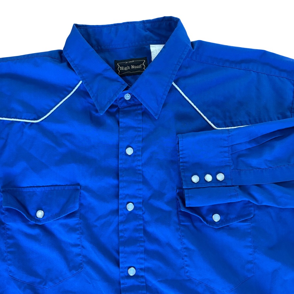 High Noon Mens Western Pearl Snap Shirt Blue White Piping Long Sleeve XL